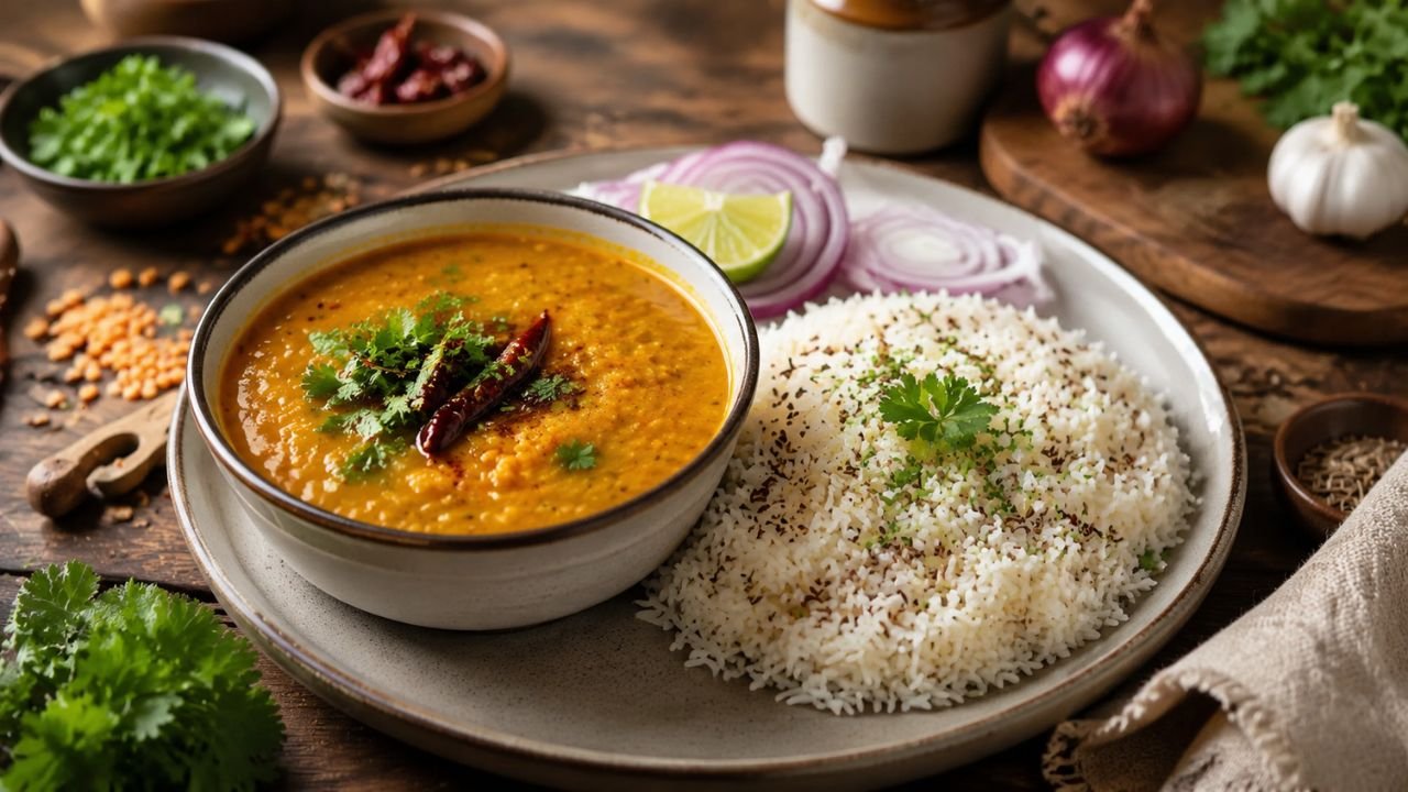 Dal Fry And Jeera Rice Dinner